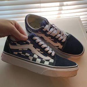 blue flame checkered vans